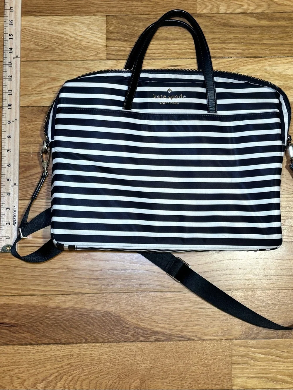 kate spade Black & White Striped womans Briefcase/laptop carrier